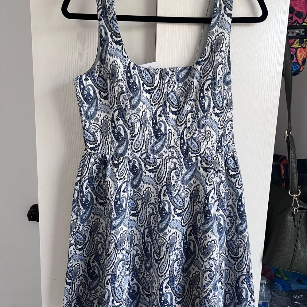 Aqua Blue and White Paisley Mini Dress